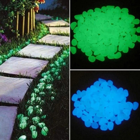 Willstar 200Pcs Glow in the Dark Pebbles for Outdoor Decor, Garden Lawn Yard, Aquarium, Walkway, Fish Tank, Pathway, Dwered by Light or Solar-Recharge Repeatedlyriveway, Luminous Pebbles