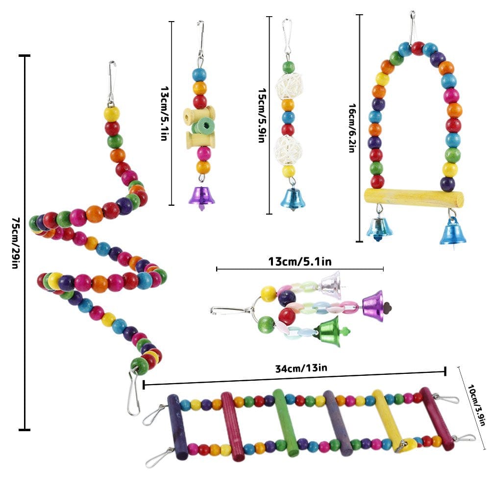 Willstar 6Pcs Bird Parrot Toys, Hanging Bell Pet Bird Cage Hammock Swing Toy Wooden Perch Chewing Toy for Parrots, Birds, Finches Animals & Pet Supplies > Pet Supplies > Bird Supplies > Bird Toys Willstar   