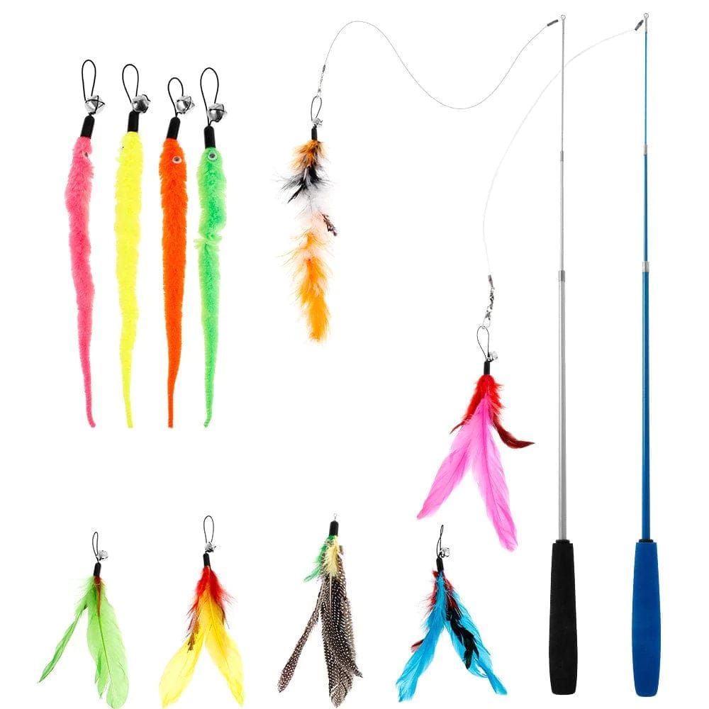 Willstar Interactive Cat Feathers Sticks Bells Wand Tease Pet Toy Colorful Extensible Fishing Rod Kitten Funny Playing Toy Game Animals & Pet Supplies > Pet Supplies > Cat Supplies > Cat Toys Willstar   