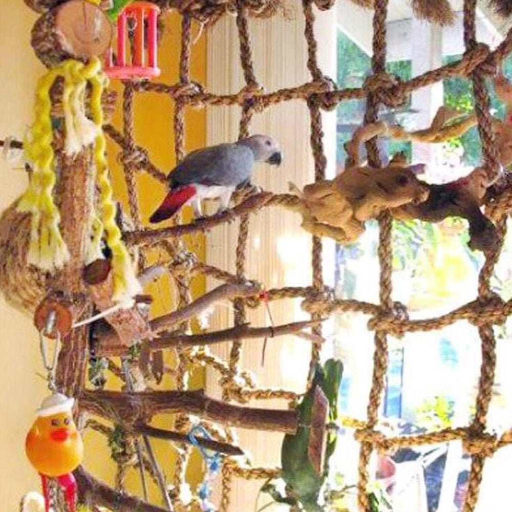 Willstar Parrot Bird Climbing Net Cotton Rope Cage Wood Hemp Rope Ladder Toy Hanging Swing Net Parrot Perch Hammock Toy Decor