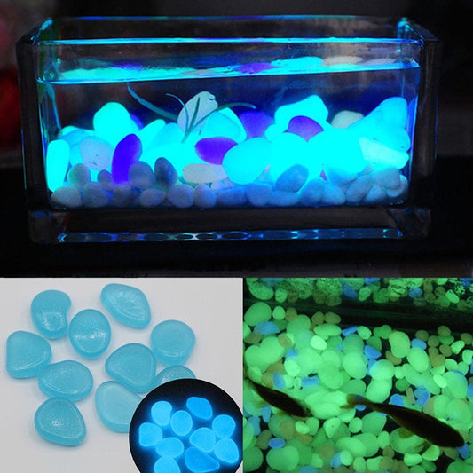 Windfall 100Pcs Glow in the Dark Pebbles Stones Luminous Aquarium Garden Fish Tank Decor