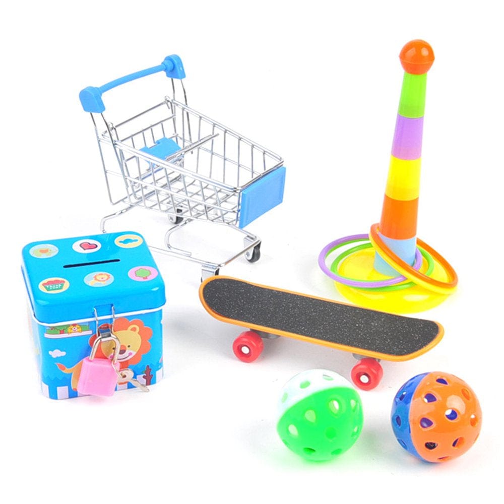 Windfall 6PCS Parrot Toys , Mini Shopping Cart - Training Rings Skateboard Ball - Parrot Standing Training Toys Parrot Intelligence Toy for Budgie Parakeet Cockatiel Bird Toy Part Animals & Pet Supplies > Pet Supplies > Bird Supplies > Bird Toys windfall 6PCS  