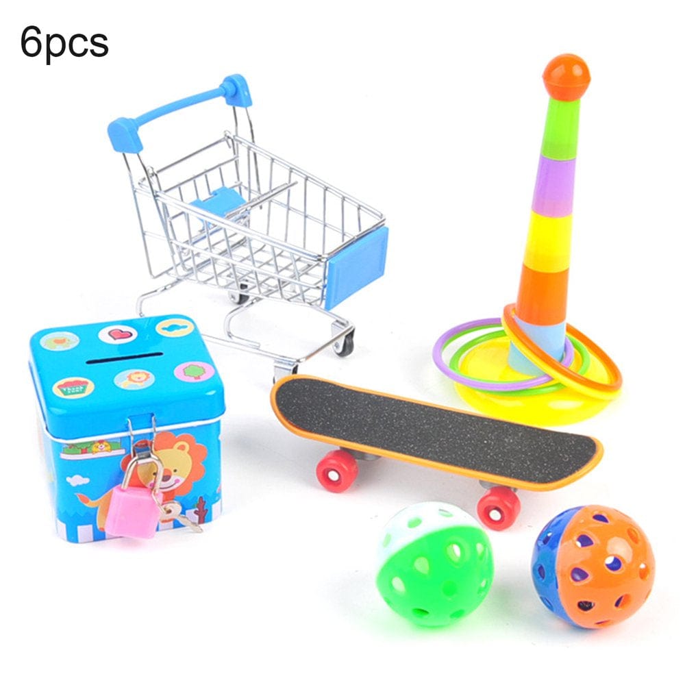 Windfall 6PCS Parrot Toys , Mini Shopping Cart - Training Rings Skateboard Ball - Parrot Standing Training Toys Parrot Intelligence Toy for Budgie Parakeet Cockatiel Bird Toy Part Animals & Pet Supplies > Pet Supplies > Bird Supplies > Bird Toys windfall   