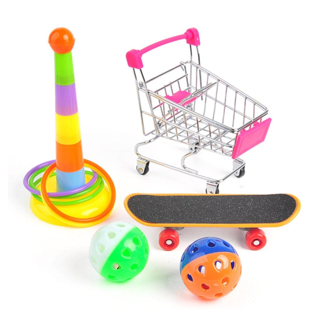 Windfall 6PCS Parrot Toys , Mini Shopping Cart - Training Rings Skateboard Ball - Parrot Standing Training Toys Parrot Intelligence Toy for Budgie Parakeet Cockatiel Bird Toy Part Animals & Pet Supplies > Pet Supplies > Bird Supplies > Bird Toys windfall 5PCS  