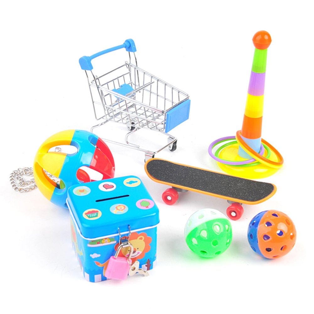 Windfall 6PCS Parrot Toys , Mini Shopping Cart - Training Rings Skateboard Ball - Parrot Standing Training Toys Parrot Intelligence Toy for Budgie Parakeet Cockatiel Bird Toy Part Animals & Pet Supplies > Pet Supplies > Bird Supplies > Bird Toys windfall 7PCS  