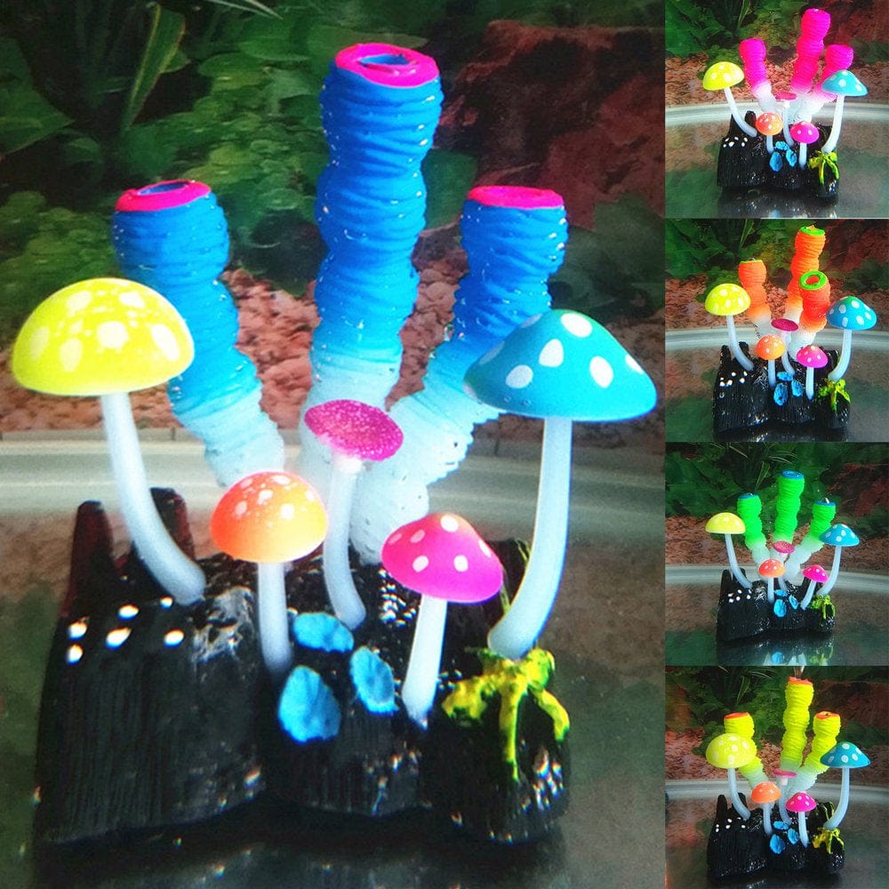 Windfall Aquarium Decorations, Glowing Coral Plant Ornaments for Betta Fish Tank Decorations, Glow Mushroom Decor