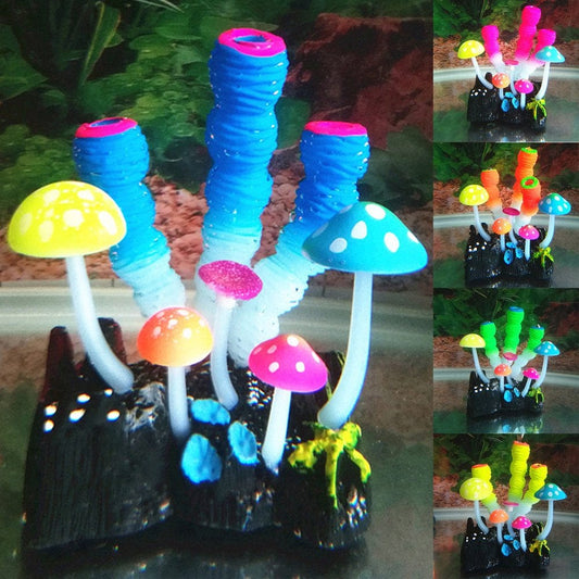 Windfall Aquarium Decorations, Glowing Coral Plant Ornaments for Betta Fish Tank Decorations, Glow Mushroom Decor