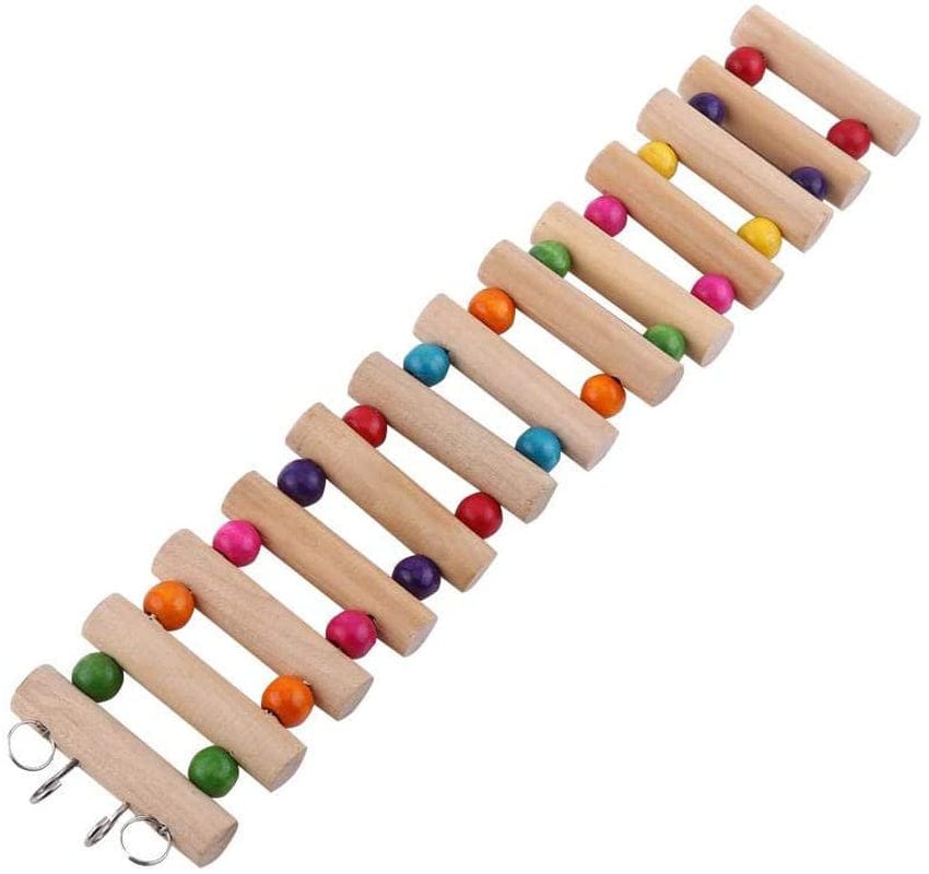 Windfall Parrot Ladder, Wooden Ladder with Colorful Beads Steps Climbing Bridge Bird Cage Play Toy for Conure Parakeet Budgie Cockatiels Lovebirds