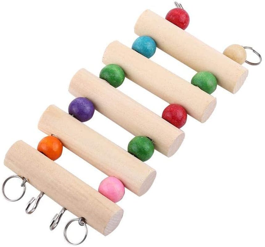 Windfall Parrot Ladder, Wooden Ladder with Colorful Beads Steps Climbing Bridge Bird Cage Play Toy for Conure Parakeet Budgie Cockatiels Lovebirds