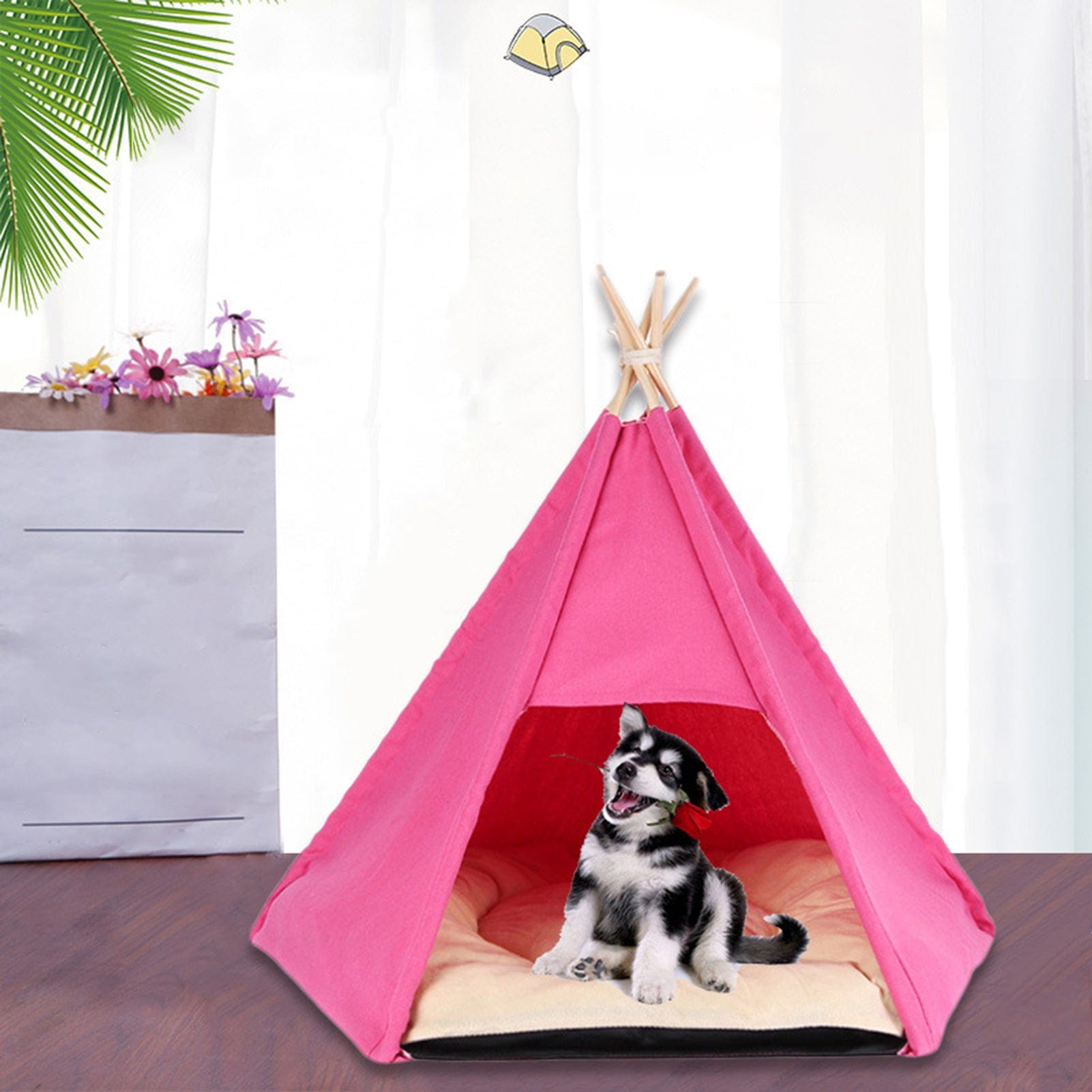 Windfall Pet Teepee with Cushion, Cat Tent, Dog(Puppy)/Cat House with Bed, Pet Tent Bed Indoor Outdoor Animals & Pet Supplies > Pet Supplies > Dog Supplies > Dog Houses windfall   