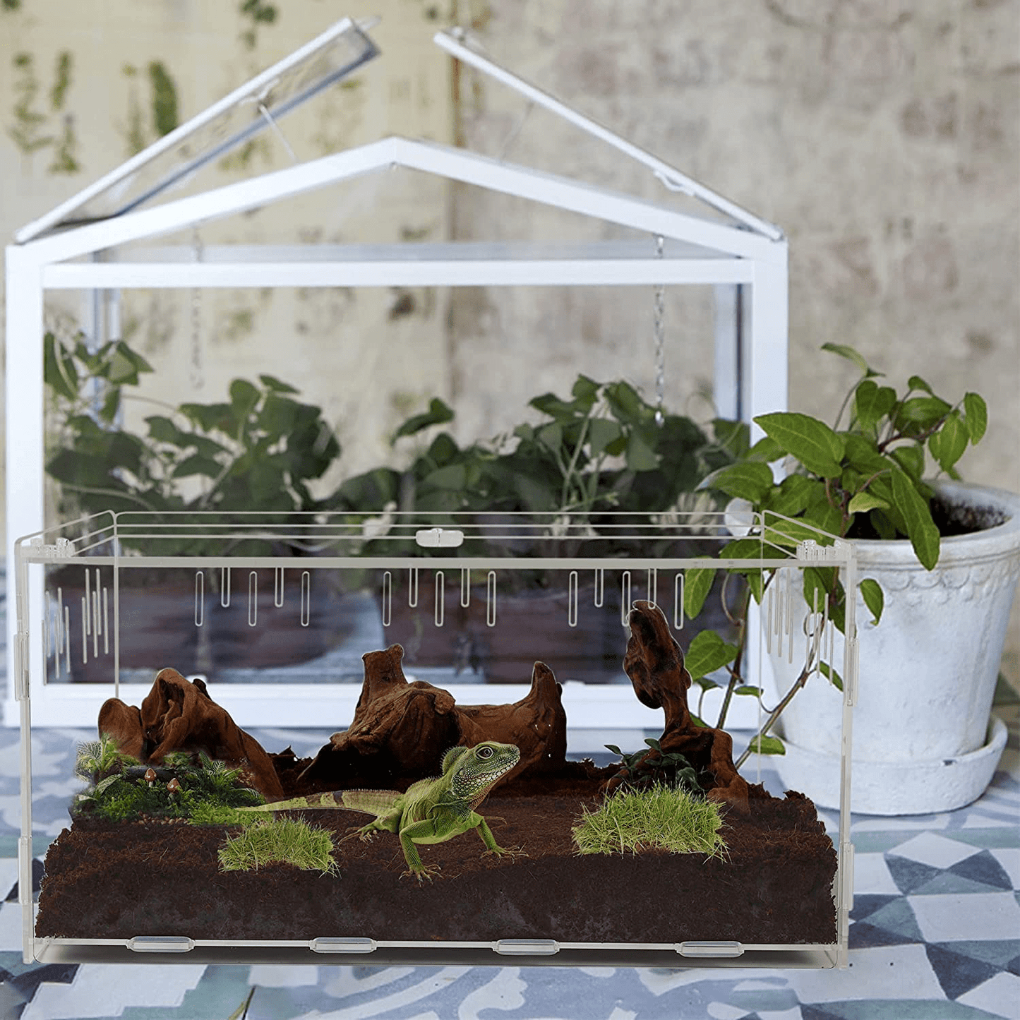 Winemana Reptile Terrarium Breeding Tank, Acrylic Large Feeding Tarantula Habitat Box for Small Animals Insect Home Office