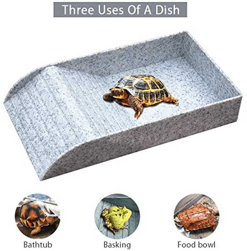 WINGOFFLY Large Reptile Feeding Dish with Ramp and Basking Platform Plastic Turtle Food and Water Bowl Also Fit for Bath Aquarium Habitat for Lizards Amphibians Animals & Pet Supplies > Pet Supplies > Reptile & Amphibian Supplies > Reptile & Amphibian Habitat Accessories WINGOFFLY   