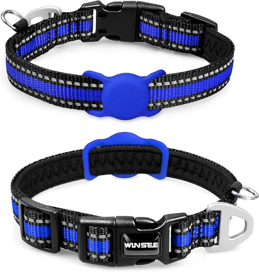 WINSEE Airtag Cat Collar, Reflective Nylon Cat Collar with Silicone Case for Apple Airtags, Pet Airtag Holder for Cat Puppy Small Dogs (XS: 8"-12" Neck, Deep Blue) Electronics > GPS Accessories > GPS Cases WINSEE Blue XS:8"-12" neck 