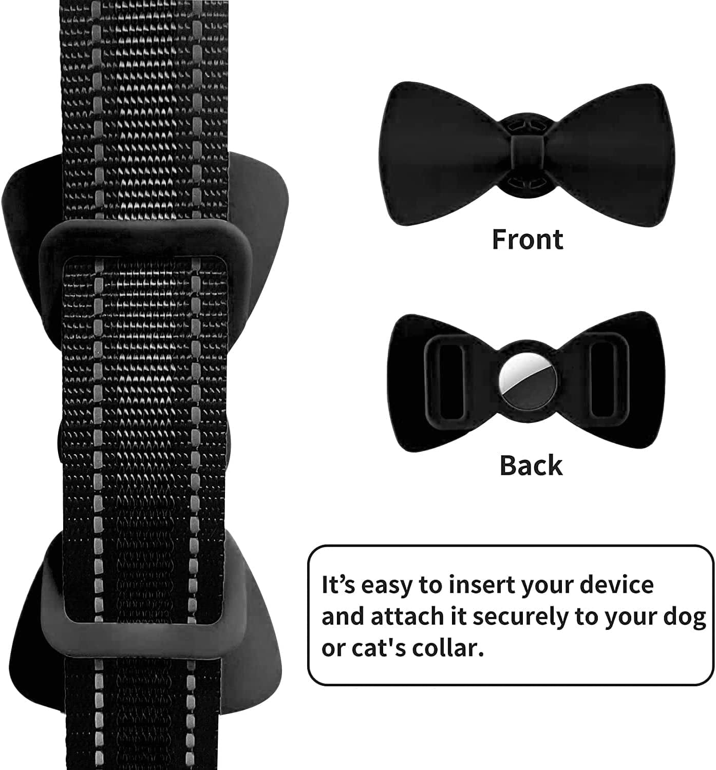 Winsee Airtag Dog Collar, Reflective Nylon Pet Collar with Silicone Case for Apple Airtags, Cute Bowtie Pet Airtag Holder for Puppy Small Medium Large and Extra-Large Dogs