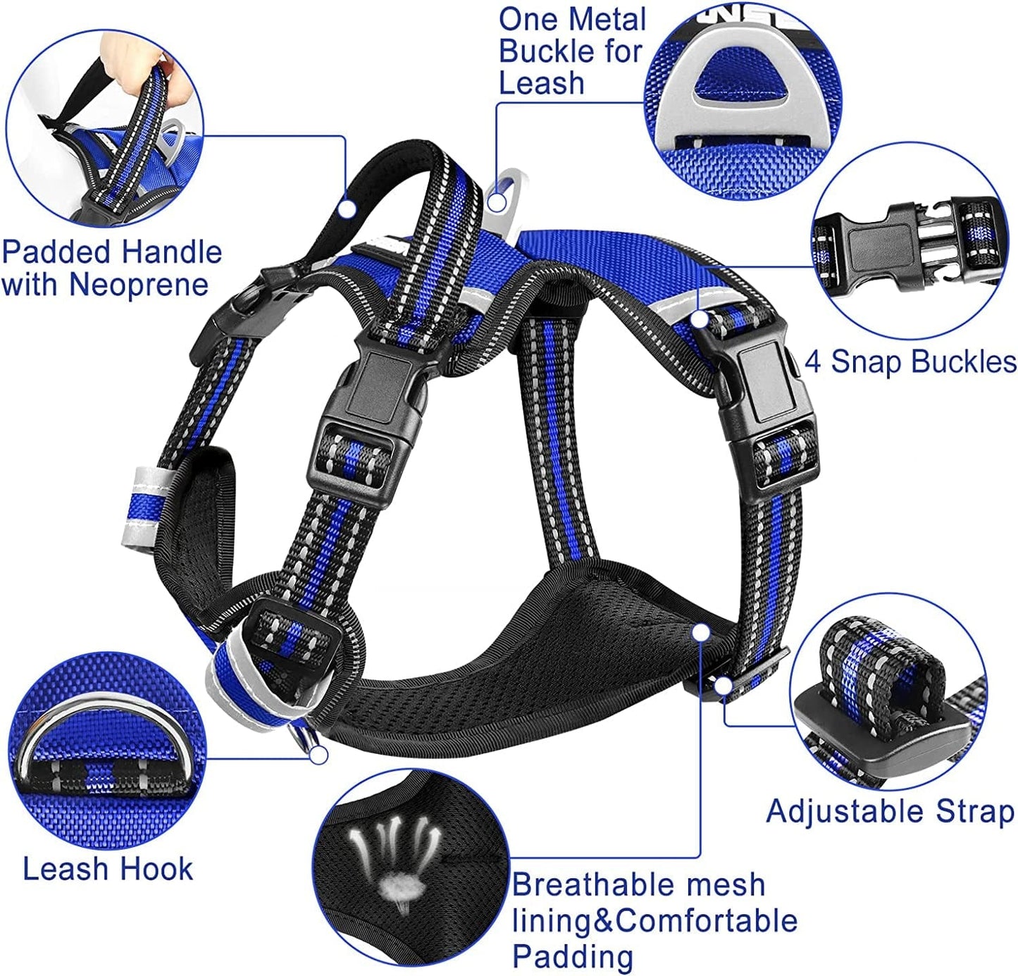 WINSEE Dog Harness No Pull, 4 Snap Buckles Pet Harness with 2 Leash Clips, Adjustable Soft Padded Dog Vest, Reflective Pet Oxford Walking Vest with Easy Control Handle, NO Need Go over Dog’S Head Animals & Pet Supplies > Pet Supplies > Dog Supplies > Dog Apparel WINSEE   