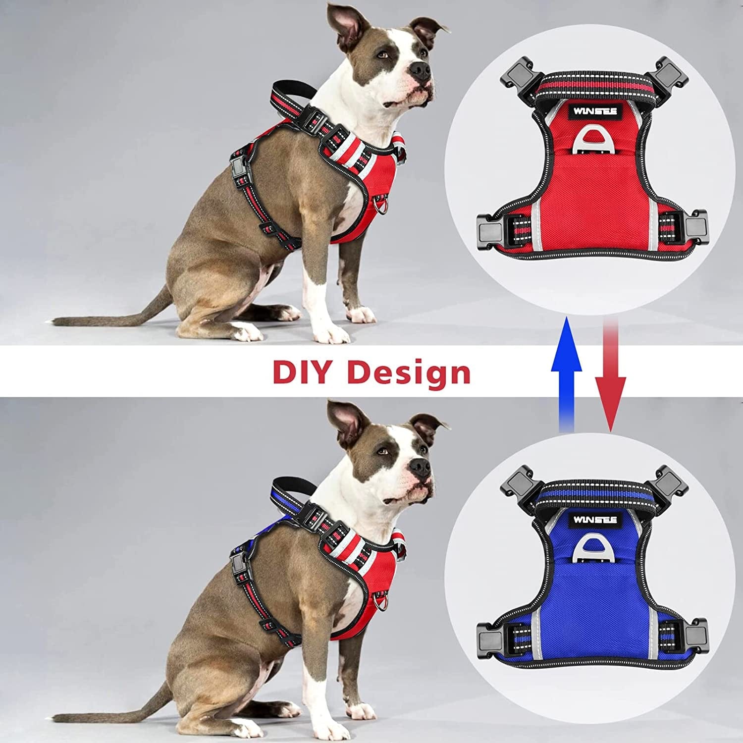 WINSEE Dog Harness No Pull, 4 Snap Buckles Pet Harness with 2 Leash Clips, Adjustable Soft Padded Dog Vest, Reflective Pet Oxford Walking Vest with Easy Control Handle, NO Need Go over Dog’S Head Animals & Pet Supplies > Pet Supplies > Dog Supplies > Dog Apparel WINSEE   