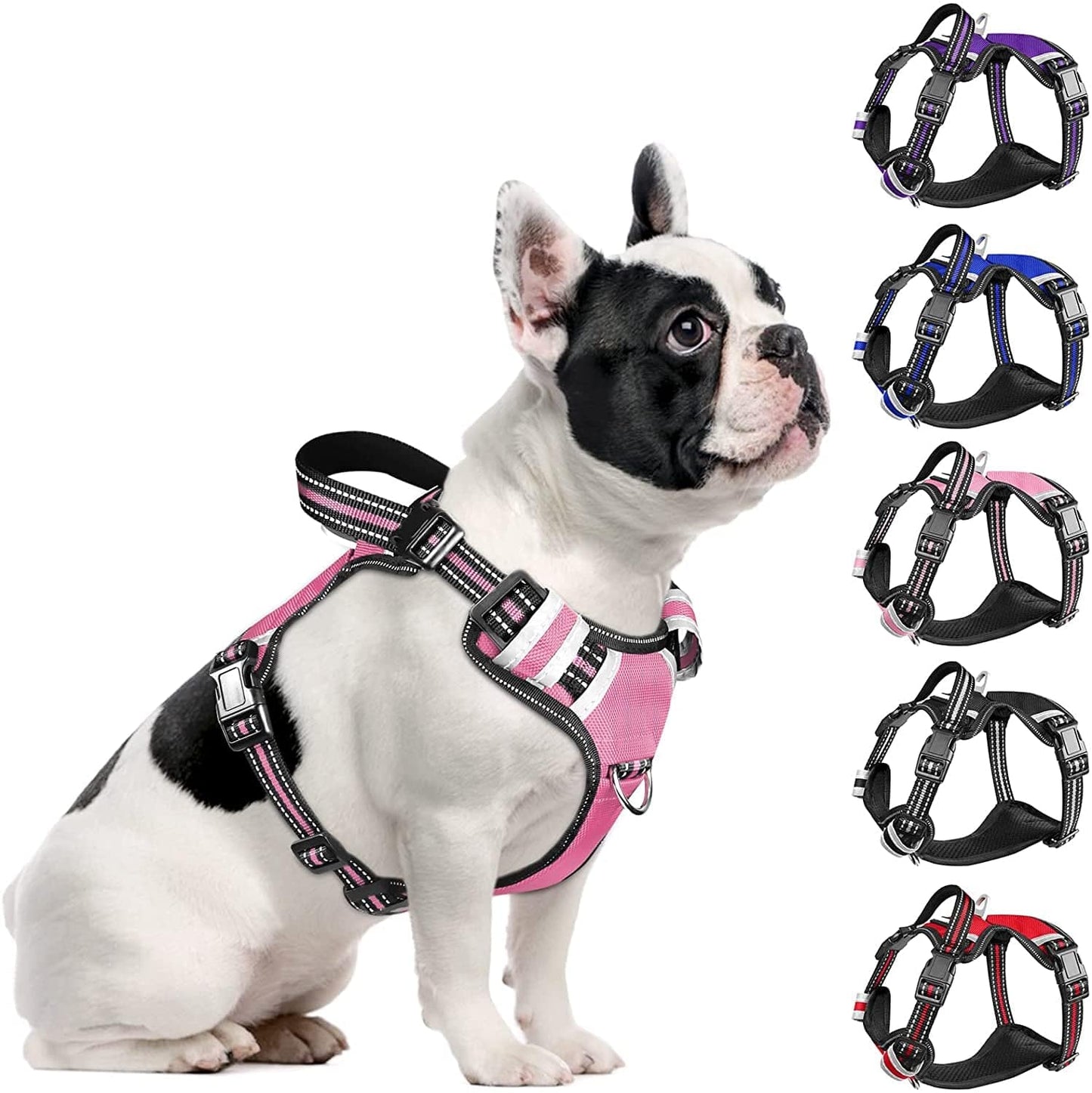 WINSEE Dog Harness No Pull, 4 Snap Buckles Pet Harness with 2 Leash Clips, Adjustable Soft Padded Dog Vest, Reflective Pet Oxford Walking Vest with Easy Control Handle, NO Need Go over Dog’S Head Animals & Pet Supplies > Pet Supplies > Dog Supplies > Dog Apparel WINSEE Pink M（Neck : 17-24" , Chest: 18-31.5"） 