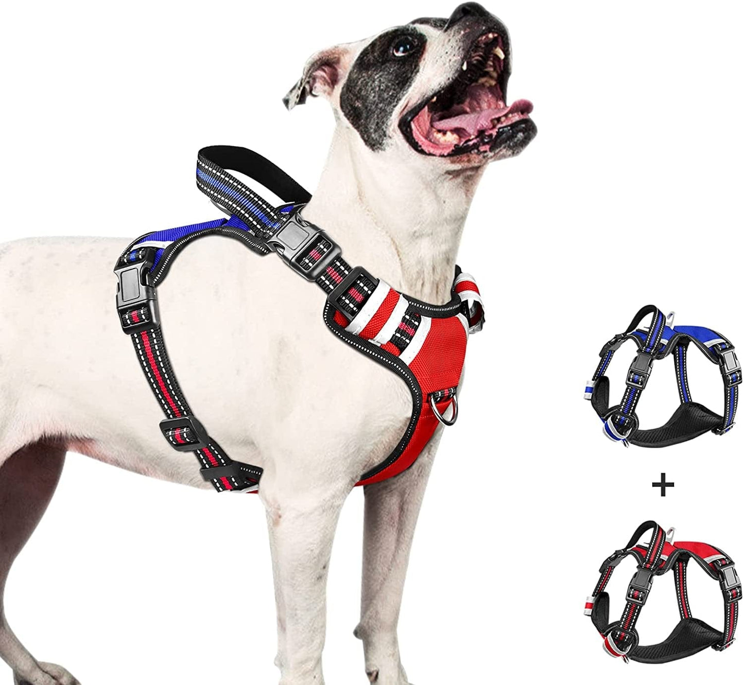 WINSEE Dog Harness No Pull, 4 Snap Buckles Pet Harness with 2 Leash Clips, Adjustable Soft Padded Dog Vest, Reflective Pet Oxford Walking Vest with Easy Control Handle, NO Need Go over Dog’S Head Animals & Pet Supplies > Pet Supplies > Dog Supplies > Dog Apparel WINSEE Red&Dark Blue L（Neck : 18-27" , Chest: 19-36"） 