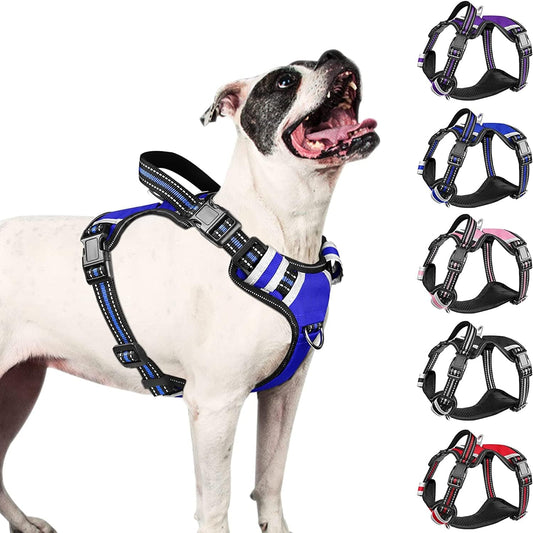 WINSEE Dog Harness No Pull, 4 Snap Buckles Pet Harness with 2 Leash Clips, Adjustable Soft Padded Dog Vest, Reflective Pet Oxford Walking Vest with Easy Control Handle, NO Need Go over Dog’S Head Animals & Pet Supplies > Pet Supplies > Dog Supplies > Dog Apparel WINSEE Dark Blue L（Neck : 18-27" , Chest: 19-36"） 