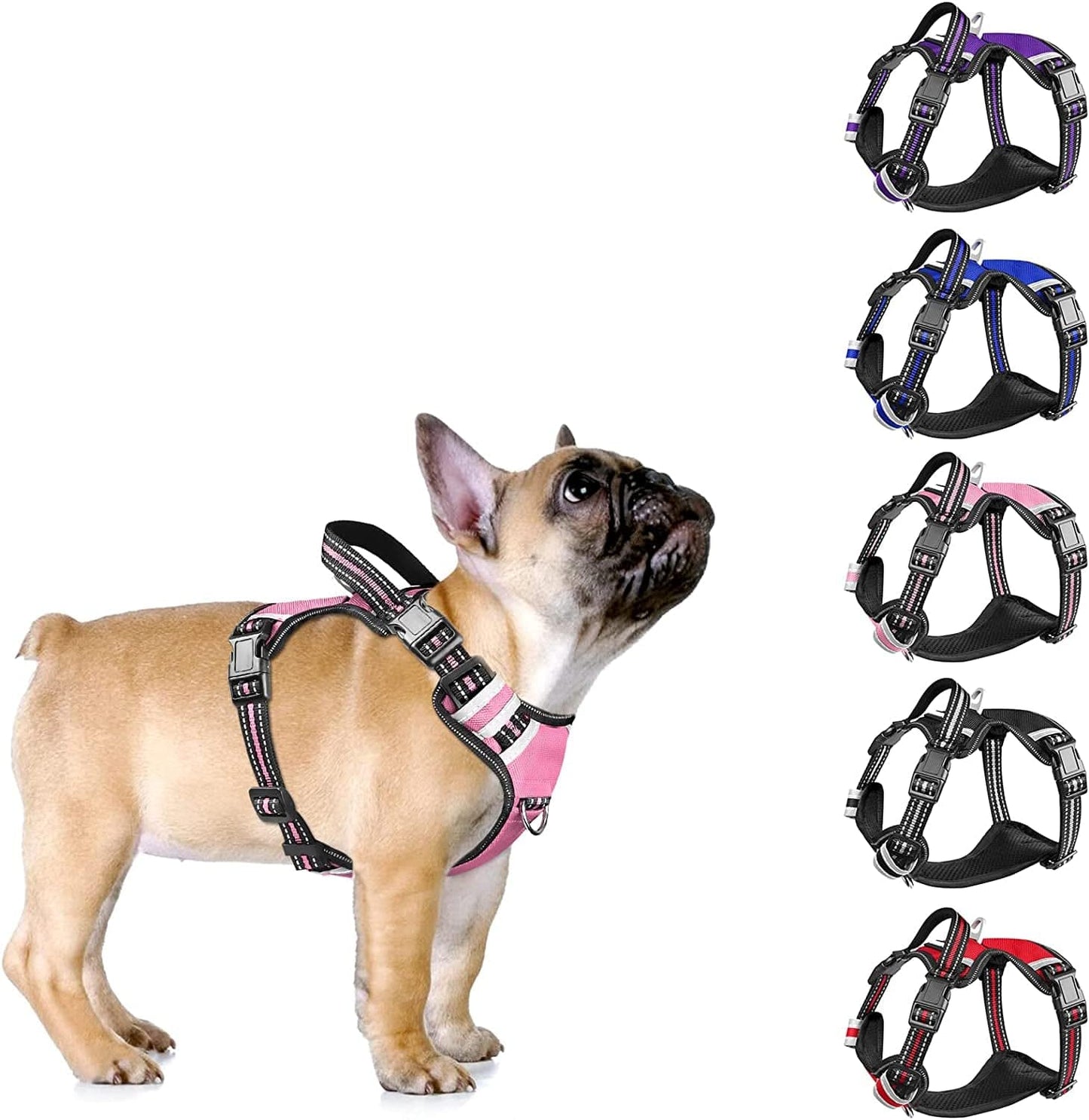 WINSEE Dog Harness No Pull, 4 Snap Buckles Pet Harness with 2 Leash Clips, Adjustable Soft Padded Dog Vest, Reflective Pet Oxford Walking Vest with Easy Control Handle, NO Need Go over Dog’S Head Animals & Pet Supplies > Pet Supplies > Dog Supplies > Dog Apparel WINSEE Pink S（Neck : 16-20.5" , Chest: 17-26"） 