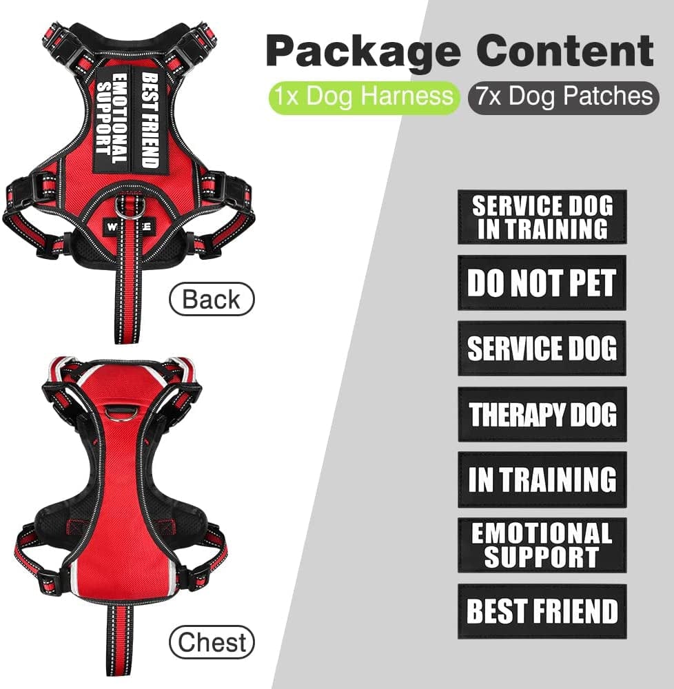 WINSEE Service Dog Vest No Pull Dog Harness with 7 Dog Patches, Reflective Pet Harness with Durable Soft Padded Handle for Training Small, Medium, Large, and Extra-Large Dogs (Large, Red) Animals & Pet Supplies > Pet Supplies > Dog Supplies > Dog Apparel WINSEE   