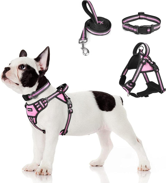 WINSEE Step in Dog Harness Collar and Leash Set, All-In-One Reflective No Escape Dog Harness with Adjustable Buckles for Pet Puppies, Small, Medium, Large, and Extra-Large Dogs Animals & Pet Supplies > Pet Supplies > Dog Supplies > Dog Apparel WINSEE Pink Small 