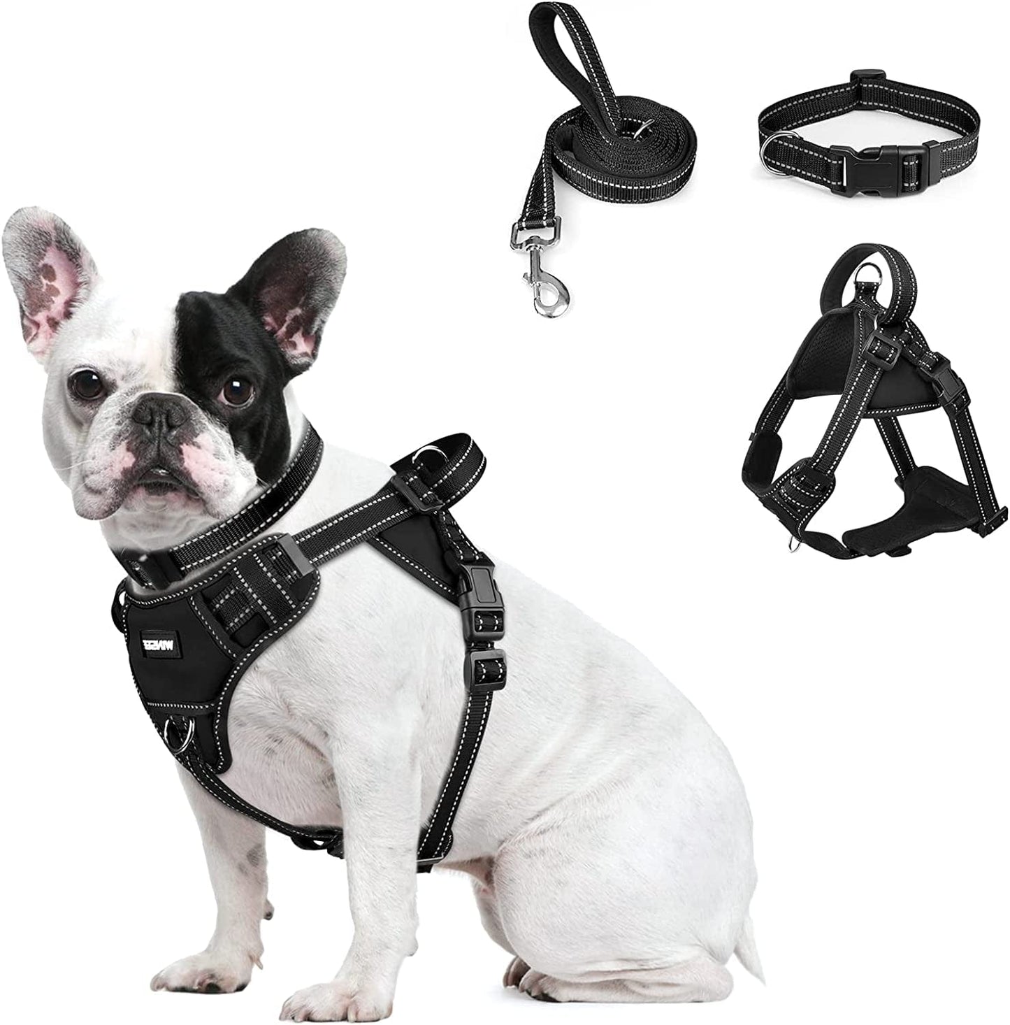 WINSEE Step in Dog Harness Collar and Leash Set, All-In-One Reflective No Escape Dog Harness with Adjustable Buckles for Pet Puppies, Small, Medium, Large, and Extra-Large Dogs Animals & Pet Supplies > Pet Supplies > Dog Supplies > Dog Apparel WINSEE Black Medium 