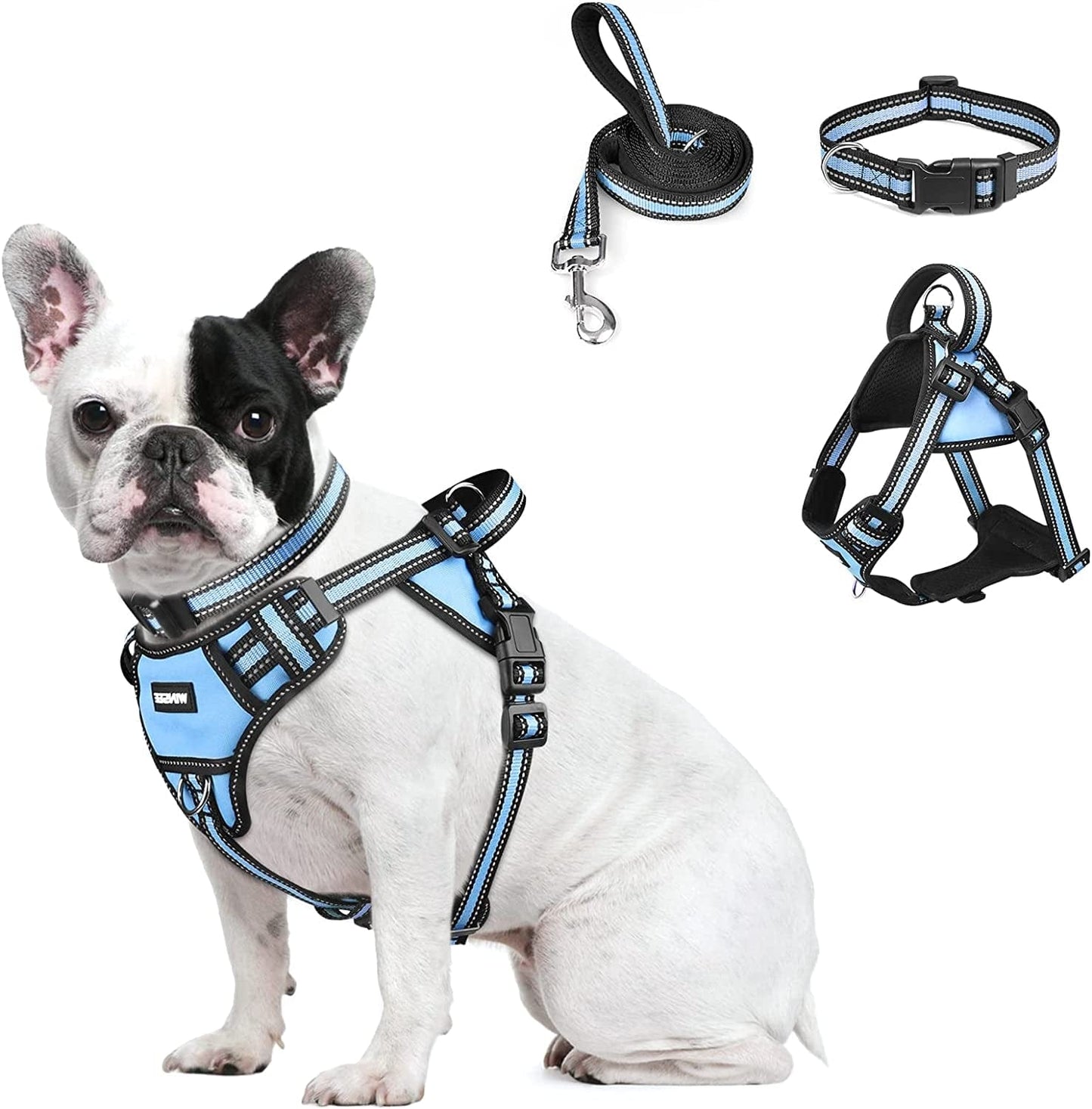 WINSEE Step in Dog Harness Collar and Leash Set, All-In-One Reflective No Escape Dog Harness with Adjustable Buckles for Pet Puppies, Small, Medium, Large, and Extra-Large Dogs Animals & Pet Supplies > Pet Supplies > Dog Supplies > Dog Apparel WINSEE Blue Medium 