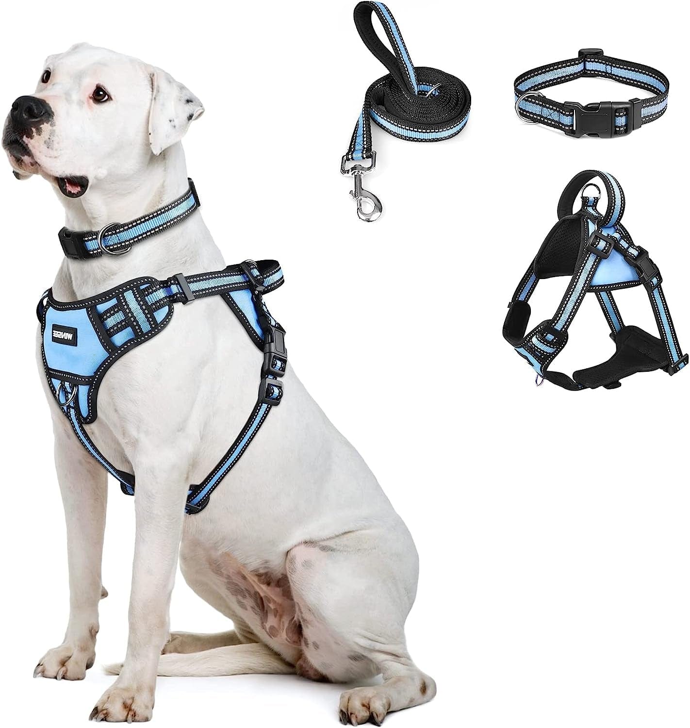 WINSEE Step in Dog Harness Collar and Leash Set, All-In-One Reflective No Escape Dog Harness with Adjustable Buckles for Pet Puppies, Small, Medium, Large, and Extra-Large Dogs Animals & Pet Supplies > Pet Supplies > Dog Supplies > Dog Apparel WINSEE Blue Large 