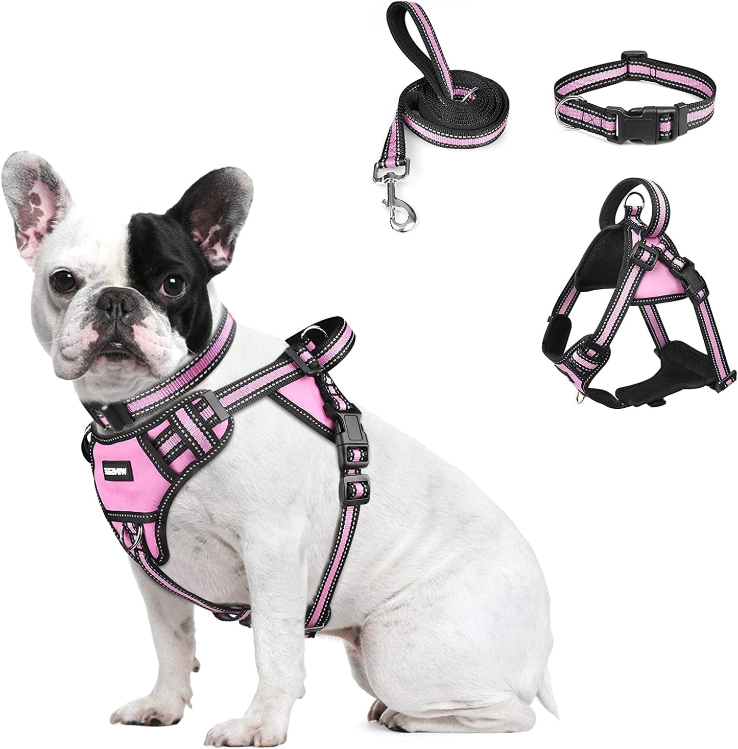 WINSEE Step in Dog Harness Collar and Leash Set, All-In-One Reflective No Escape Dog Harness with Adjustable Buckles for Pet Puppies, Small, Medium, Large, and Extra-Large Dogs Animals & Pet Supplies > Pet Supplies > Dog Supplies > Dog Apparel WINSEE Pink Medium 