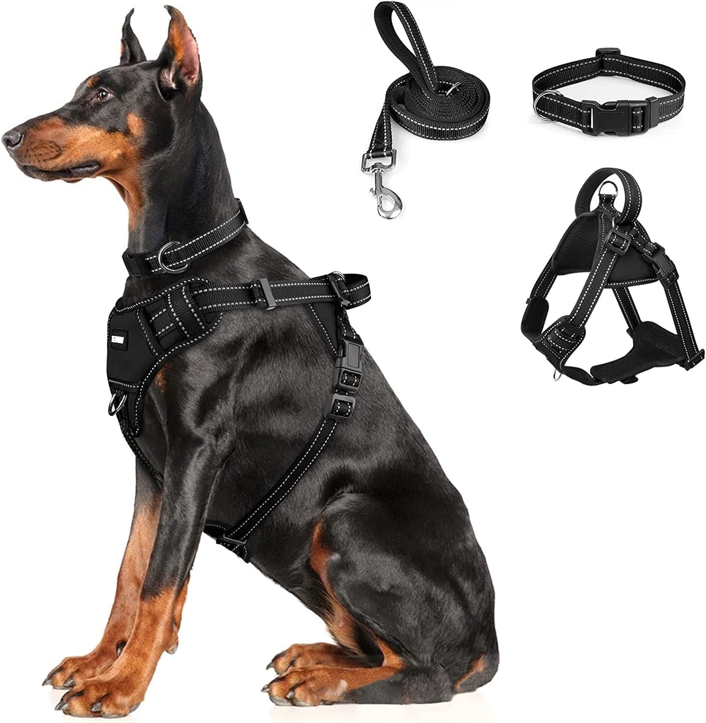 WINSEE Step in Dog Harness Collar and Leash Set, All-In-One Reflective No Escape Dog Harness with Adjustable Buckles for Pet Puppies, Small, Medium, Large, and Extra-Large Dogs Animals & Pet Supplies > Pet Supplies > Dog Supplies > Dog Apparel WINSEE Black X-Large 