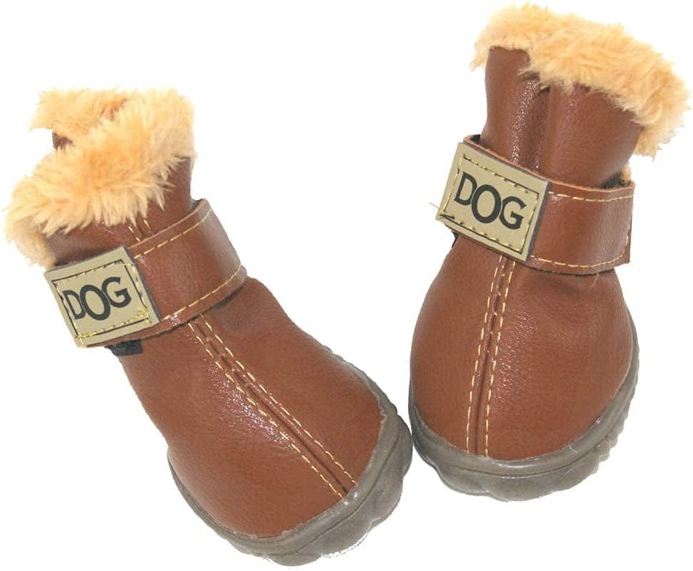 WINSOON Dog Australia Boots Pet Antiskid Shoes Winter Warm Skidproof Sneakers Paw Protectors 4-Pcs Set (Size 5, Light Brown) Animals & Pet Supplies > Pet Supplies > Dog Supplies > Dog Apparel WINSOON   