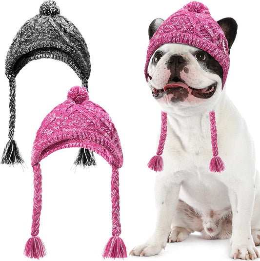 Winter Dog Hat 2 Pieces Warm Pom Hat Party Knit Dog Beanie Puppy Dog Cap with Ear Holes Pet Knitted Snood Headwear for Christmas Cat Clothes Costume, Medium, Grey and Purple Animals & Pet Supplies > Pet Supplies > Dog Supplies > Dog Apparel Weewooday   