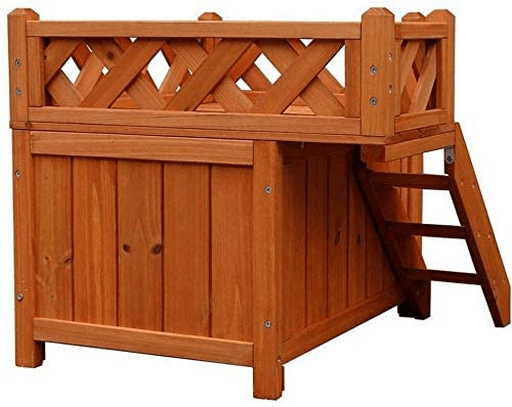Wintue 2 Layers Confidence Pet Wooden Dog House Living House Kennel with Balcony Wood Color Animals & Pet Supplies > Pet Supplies > Dog Supplies > Dog Houses Wintue   