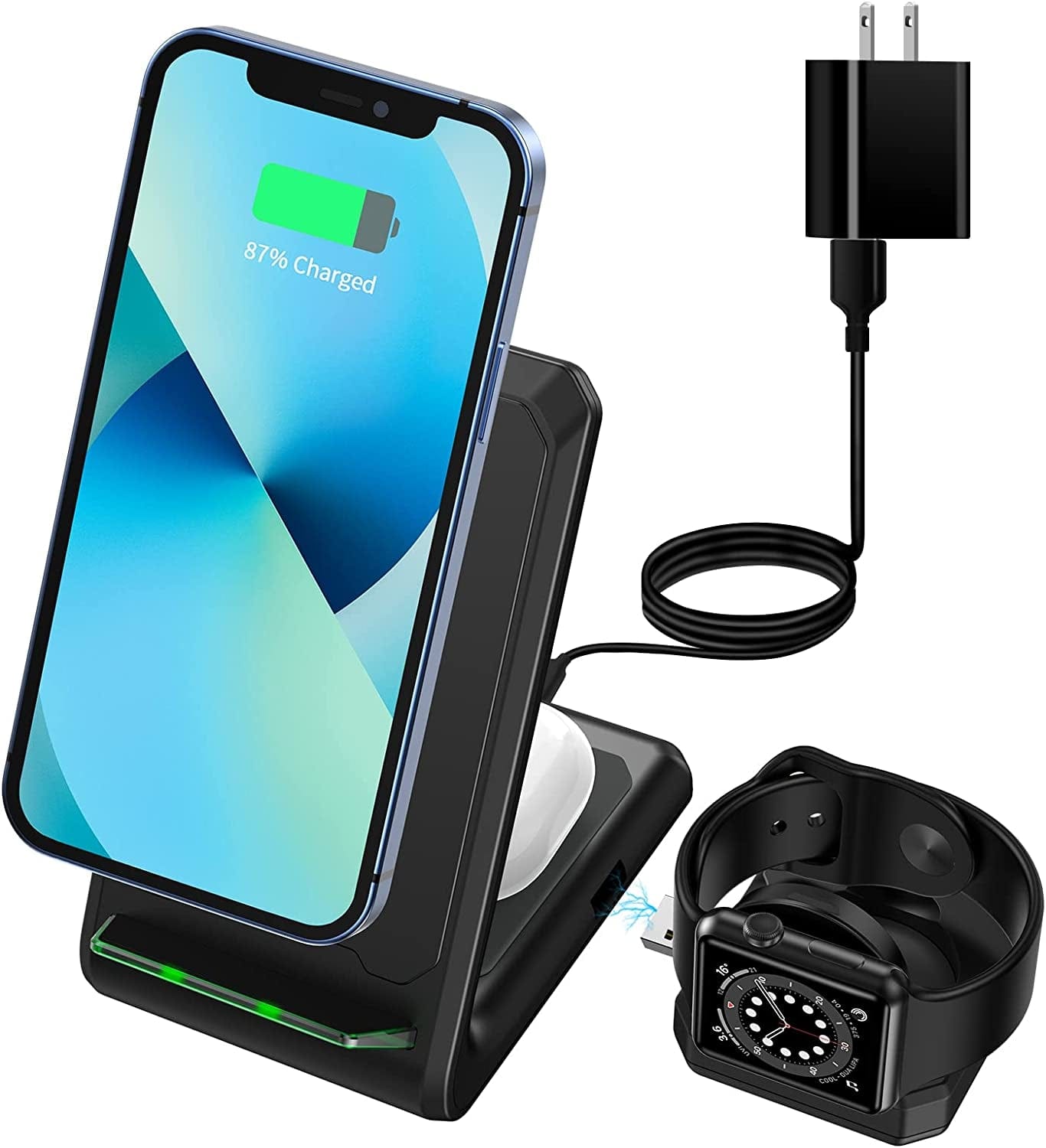 Wireless Charger Station, 3 in 1 Fast Charging Detachable Dock Station for Apple Watch 7/SE/6/5/4/3/2, Airpods 2/Pro, Iphone 13Pro Max/13 Pro/13/12/12Pro/11/11 Pro/X/Xr with QC3.0 Adapter Electronics > GPS Accessories > GPS Cases Auzev Black  