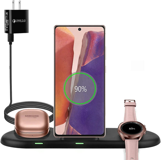 Wireless Charging Station 3 in 1, Fast Wireless Charger for Samsung Galaxy Watch 4, Active 2 Series and Galaxy Buds Series, Phone Charger Stand Dock Compatible with Samsung Galaxy S22 S20 Note(Black) Electronics > GPS Accessories > GPS Cases Aukvite Black  