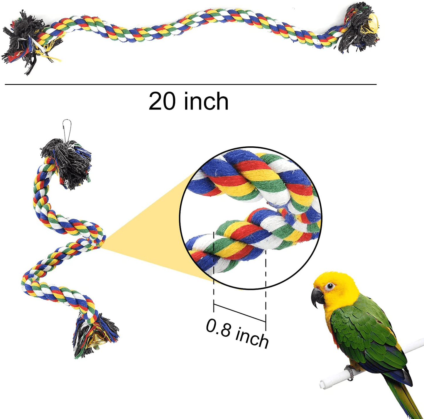 Wishlotus Bird Perches, Parrot Colorful Climbing Rope Swing Toys Parrot Stand with Bell and Hanging Clip for Parrots, Budgies, Macaws, Parakeets, and Other Small Birds. Animals & Pet Supplies > Pet Supplies > Bird Supplies > Bird Ladders & Perches WishLotus   