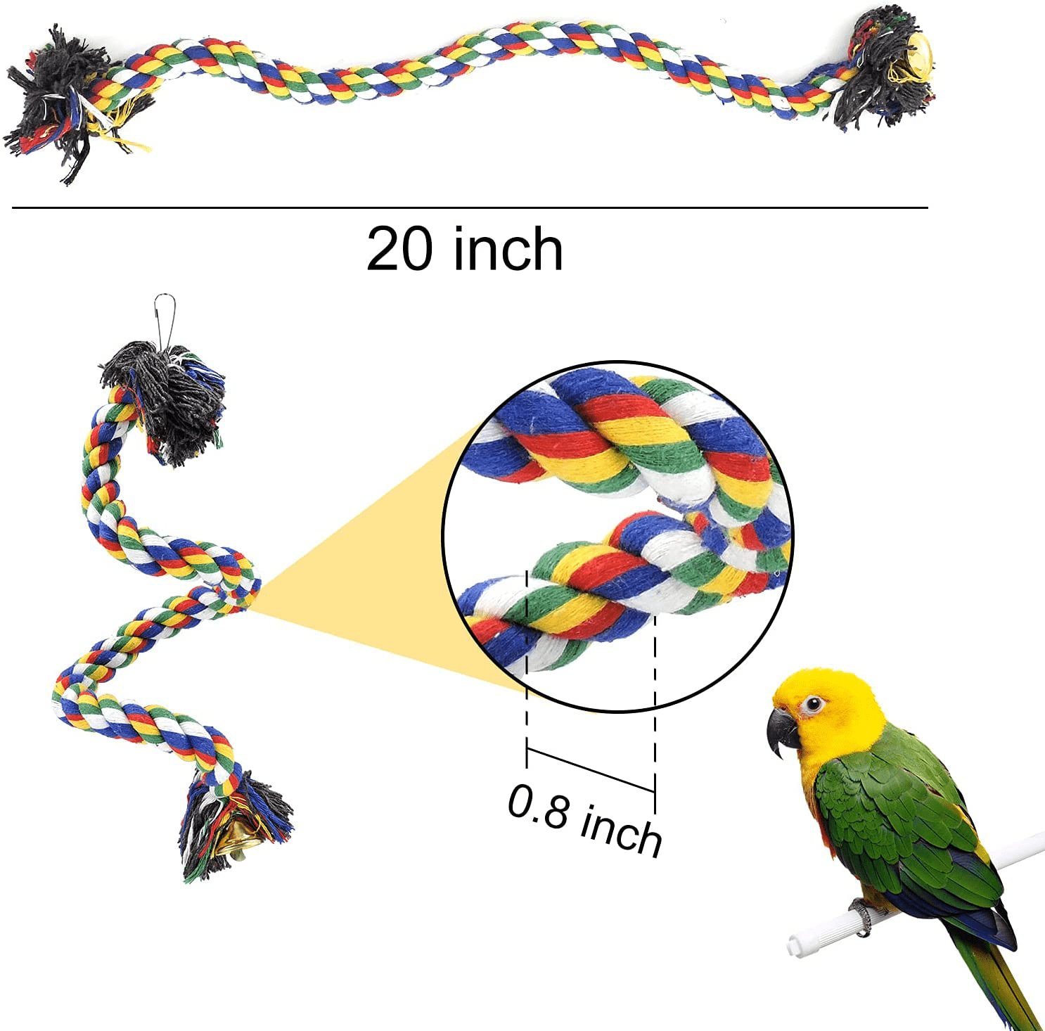 Wishlotus Bird Perches, Parrot Colorful Climbing Rope Swing Toys Parrot Stand with Bell and Hanging Clip for Parrots, Budgies, Macaws, Parakeets, and Other Small Birds. Animals & Pet Supplies > Pet Supplies > Bird Supplies > Bird Ladders & Perches WishLotus   