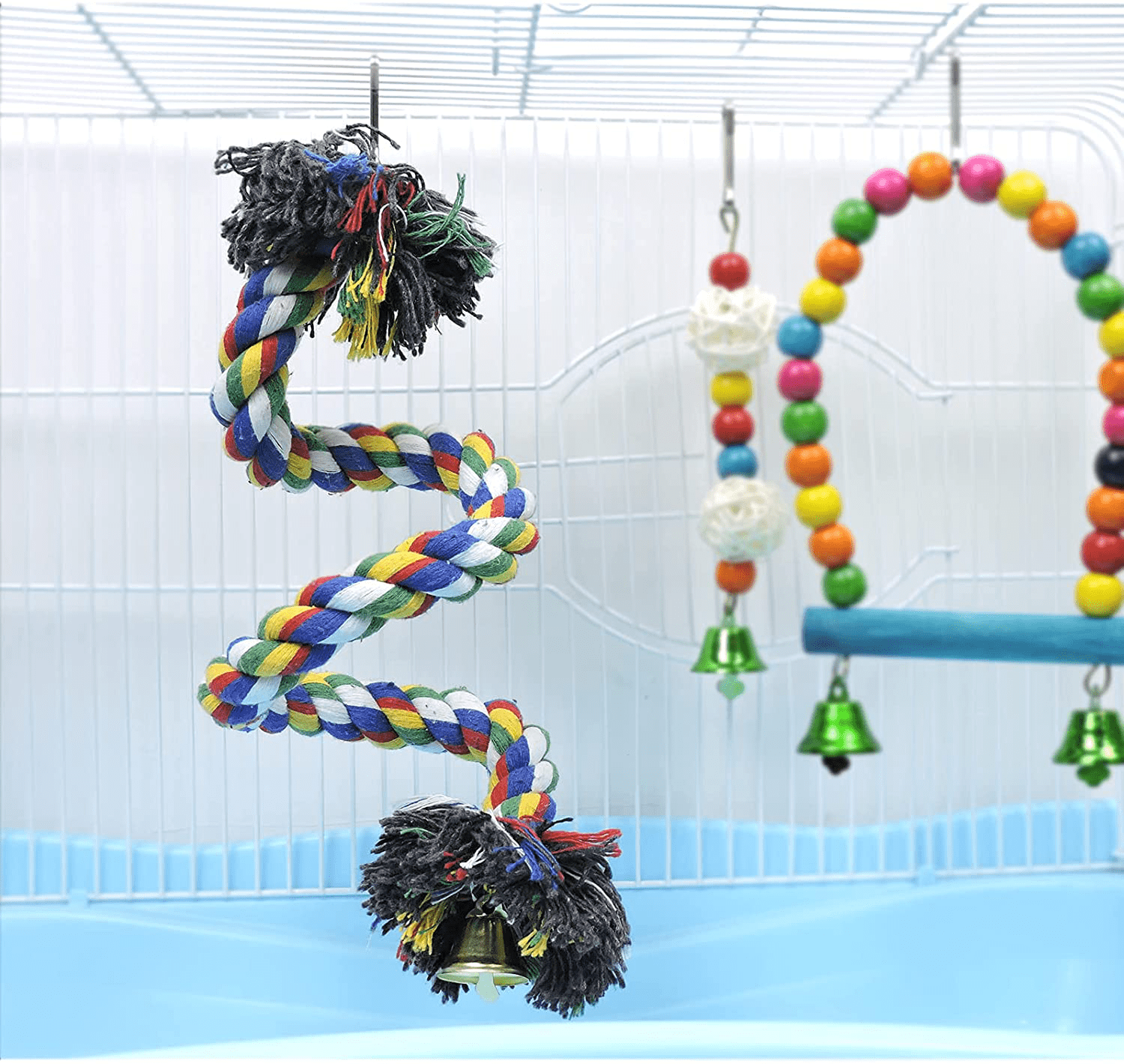 Wishlotus Bird Perches, Parrot Colorful Climbing Rope Swing Toys Parrot Stand with Bell and Hanging Clip for Parrots, Budgies, Macaws, Parakeets, and Other Small Birds. Animals & Pet Supplies > Pet Supplies > Bird Supplies > Bird Ladders & Perches WishLotus   