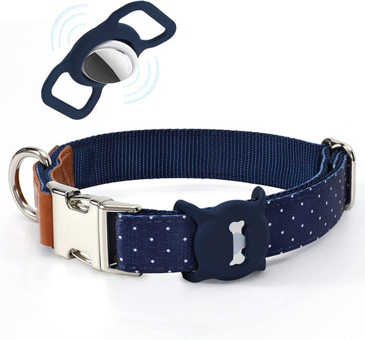 WLIXPBB Airtag Dog Collar for Small Medium Large Dog Heavy Duty Metal Buckle Air Tag Puppy Collar with Airtag Holder Case GPS Tracker Air Tag Collar for Apple Airtag Pet Backpack,Blue Electronics > GPS Accessories > GPS Cases WLIXPBB C-blue dot M: 14"-21" 