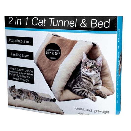 WMU 2 in 1 Cat Tunnel Bed with Heating Layer, Brown/Beige, 36" X 24" Animals & Pet Supplies > Pet Supplies > Cat Supplies > Cat Beds Kole Imports   