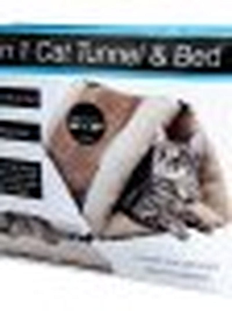 WMU 2 in 1 Cat Tunnel Bed with Heating Layer, Brown/Beige, 36" X 24"