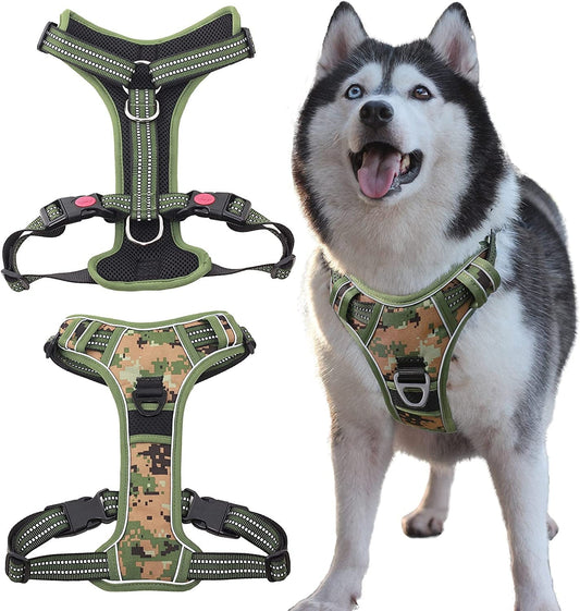 Woayoou Dog Harness No Pull Reflective Breathable Soft with 3 Leash Clips Pet Ventilation Vest Harness for Small Medium Large Dogs (L, Green) Animals & Pet Supplies > Pet Supplies > Dog Supplies > Dog Apparel woayoou   