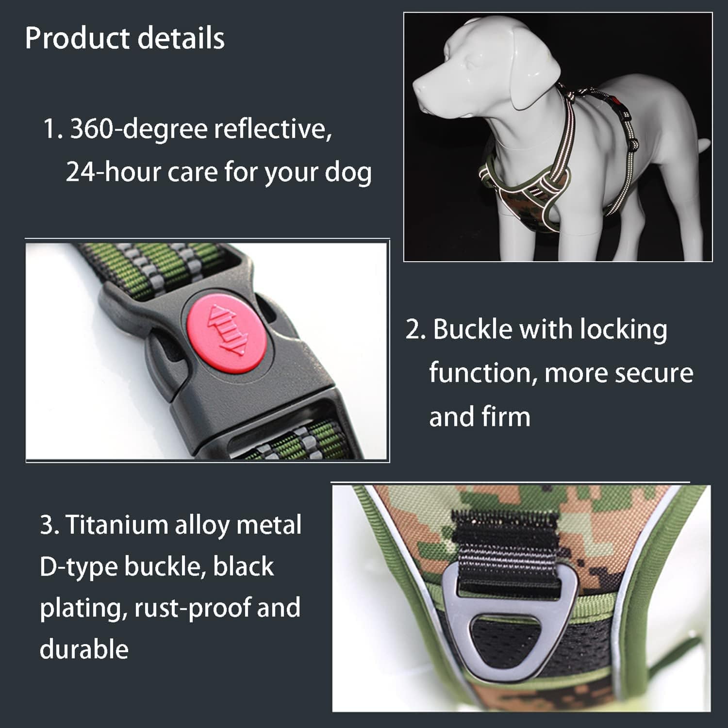 Woayoou Dog Harness No Pull Reflective Breathable Soft with 3 Leash Clips Pet Ventilation Vest Harness for Small Medium Large Dogs (L, Green) Animals & Pet Supplies > Pet Supplies > Dog Supplies > Dog Apparel woayoou   