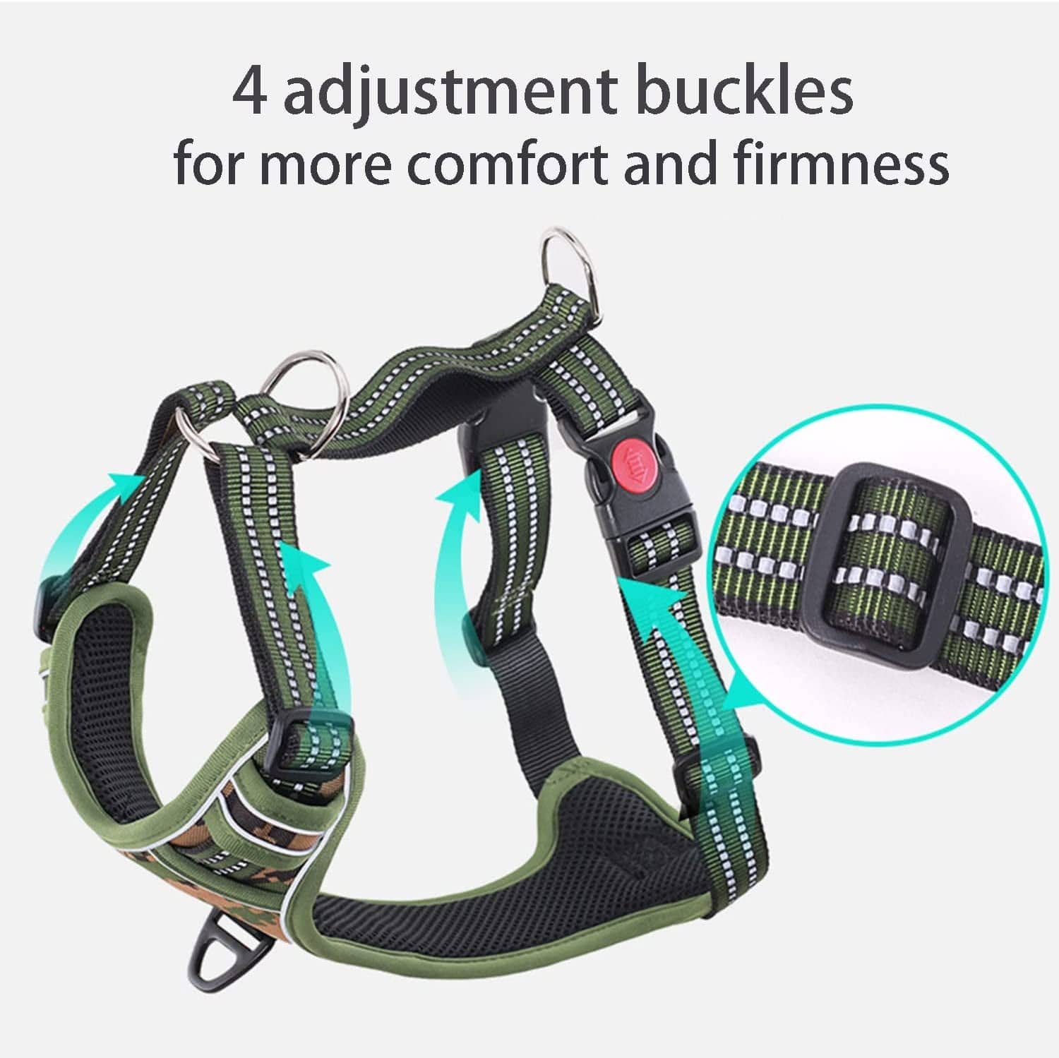 Woayoou Dog Harness No Pull Reflective Breathable Soft with 3 Leash Clips Pet Ventilation Vest Harness for Small Medium Large Dogs (L, Green) Animals & Pet Supplies > Pet Supplies > Dog Supplies > Dog Apparel woayoou   