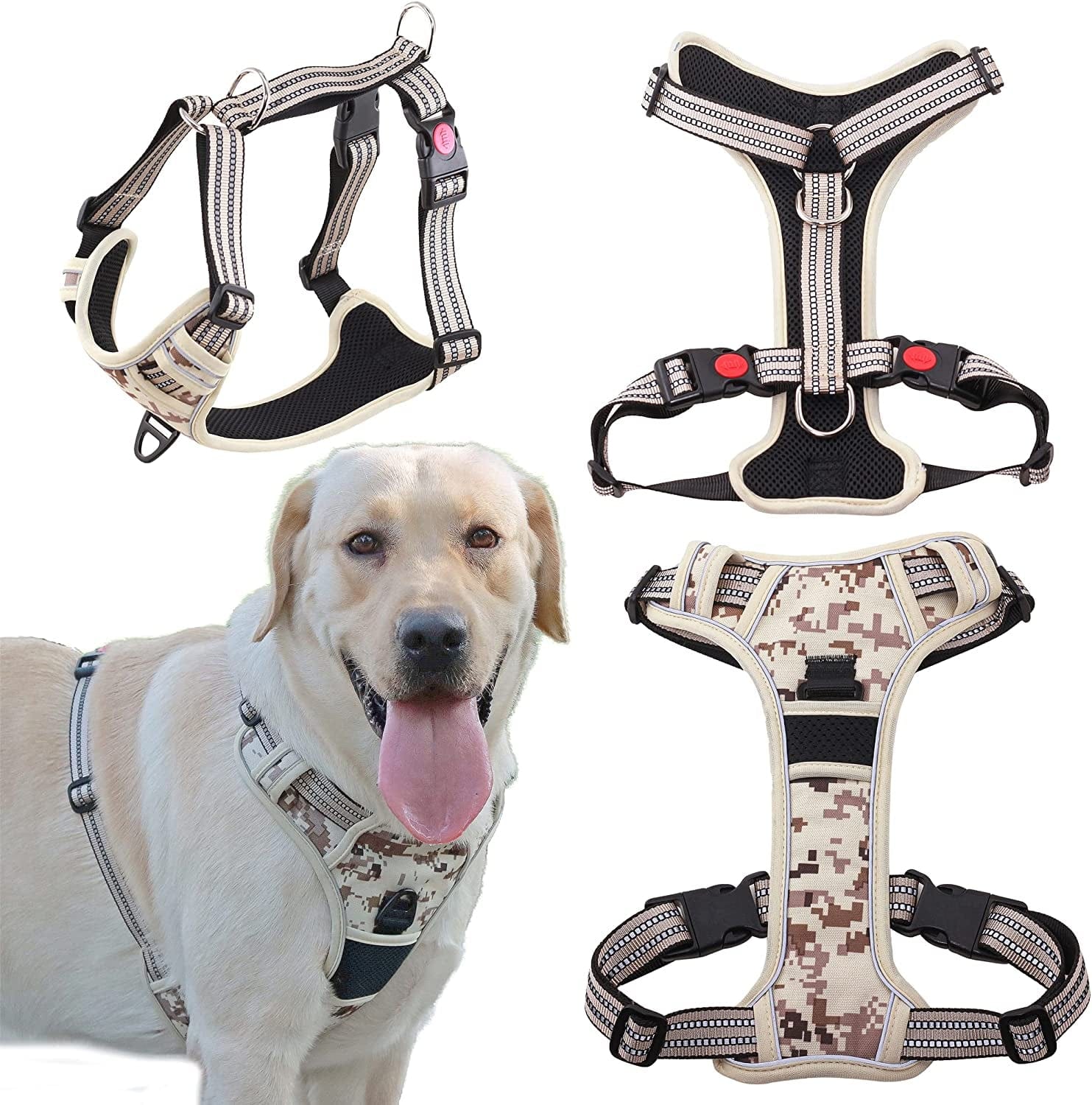 Woayoou Dog Harness No Pull Reflective Breathable Soft with 3 Leash Clips Pet Ventilation Vest Harness for Small Medium Large Dogs (L, Green) Animals & Pet Supplies > Pet Supplies > Dog Supplies > Dog Apparel woayoou   