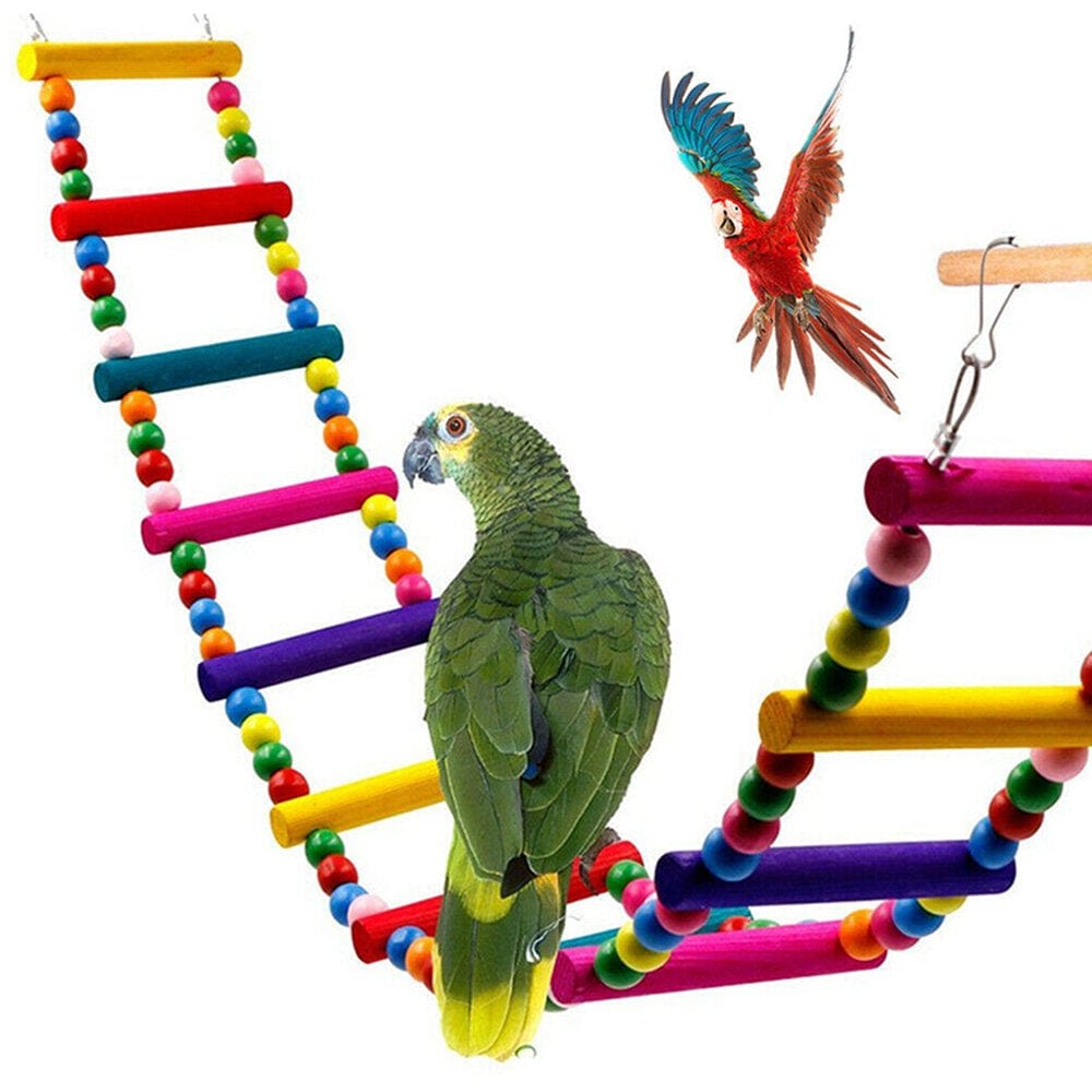 WODLLCAS Parrot Bird Toy Wood Ladder Climb Rope Harness Toys Parakeet Cockatiel Cableway