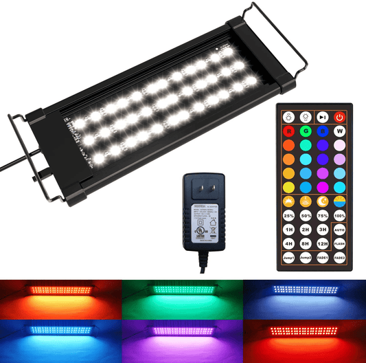 WOINO RGB LED Aquarium Light-Fish Tank Light,44 Keys IR Remote Controller,Ul-Listed Power Supply,Timer&Sunset/Sunrise/Sunshine and Moonlight Mode,12-55 Inch for Freshwater Saltwater Animals & Pet Supplies > Pet Supplies > Fish Supplies > Aquarium Lighting WOINO 12-20 Inch  