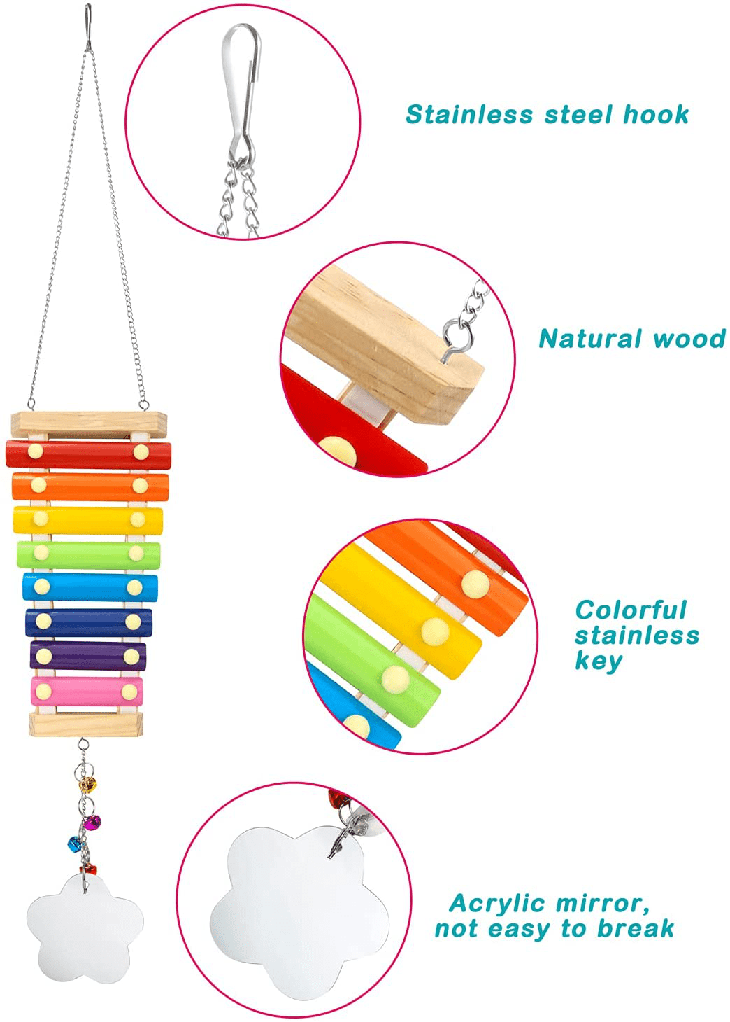 Woiworco 4 Packs Chicken Toys for Coop, Chicken Xylophone Toys with Mirror, Vegetable Hanging Feeder and Chicken Swing Toys for Chicken Hens Animals & Pet Supplies > Pet Supplies > Bird Supplies > Bird Toys Woiworco   