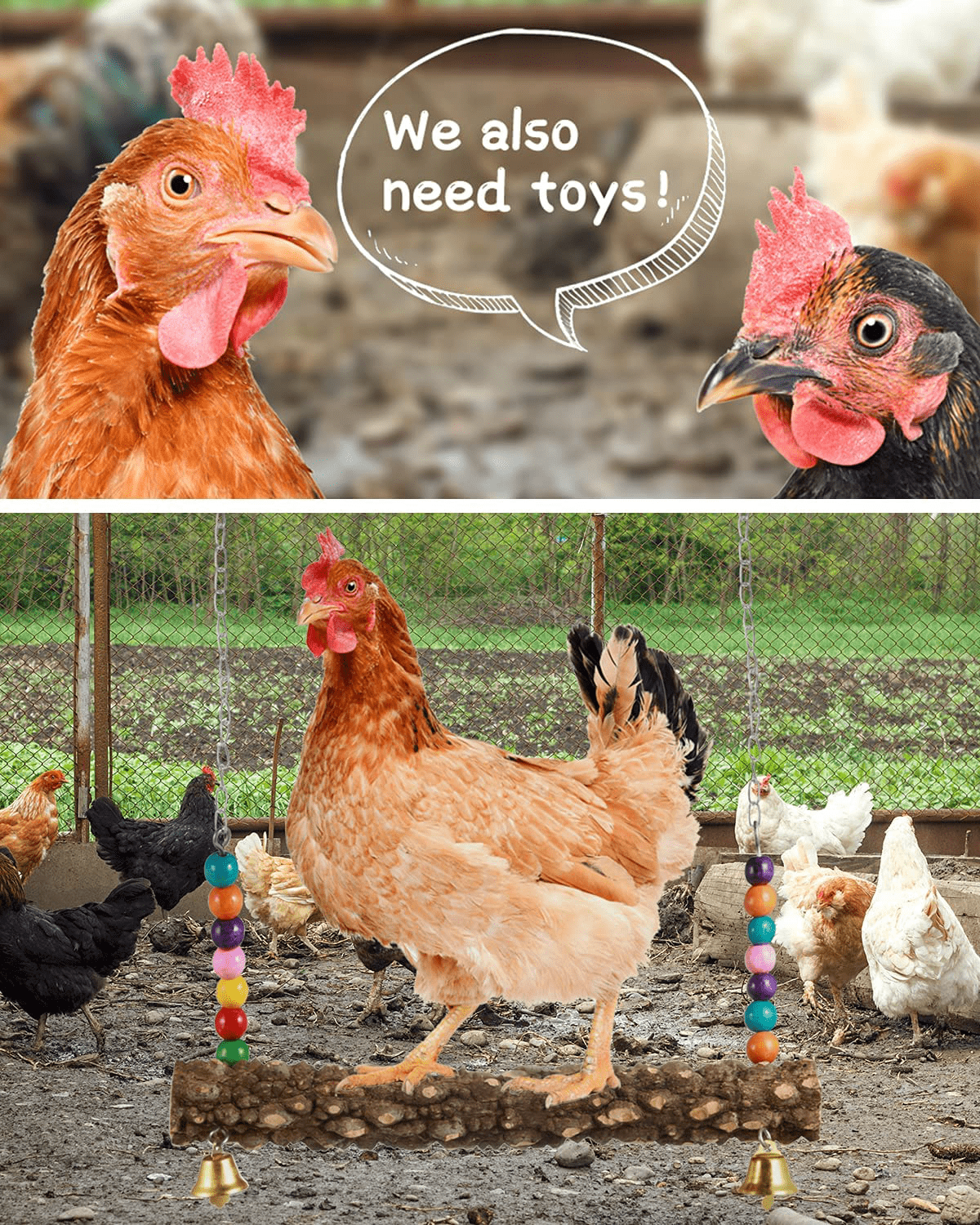 Woiworco 4 Packs Chicken Toys for Coop, Chicken Xylophone Toys with Mirror, Vegetable Hanging Feeder and Chicken Swing Toys for Chicken Hens